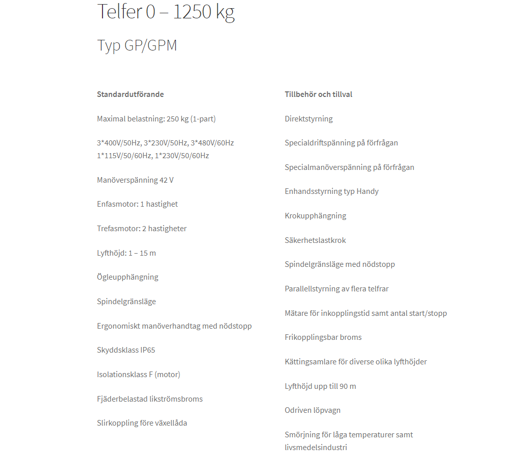 Kättingtelfer typ GP: Telfer 125 – 6300 kg